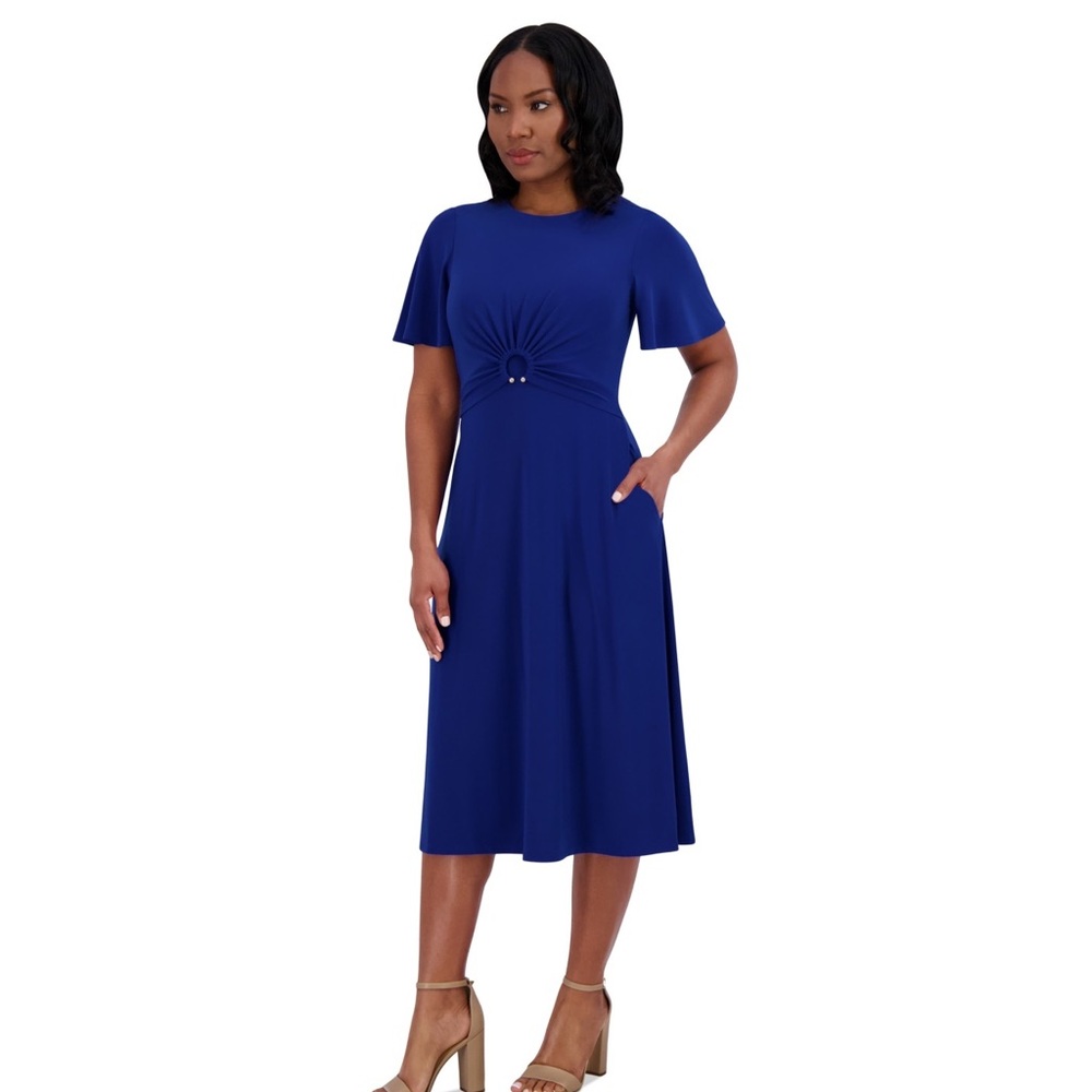 Jessica Howard Petite Royal Blue Jersey Midi Dress 8P NWT Round Neck Classic Fit - Picture 5 of 7